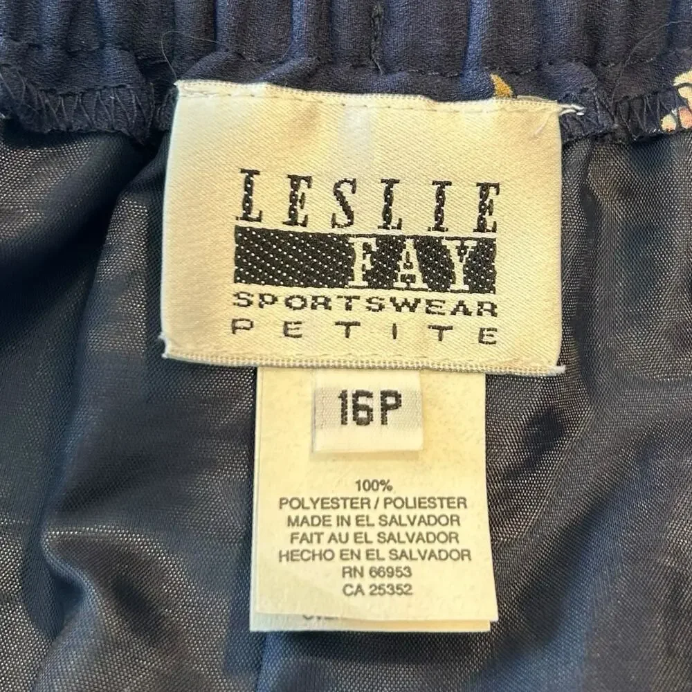 Leslie Fay Navy Floral Border Midi Skirt 16P Coastal Chic - Picture 5 of 14